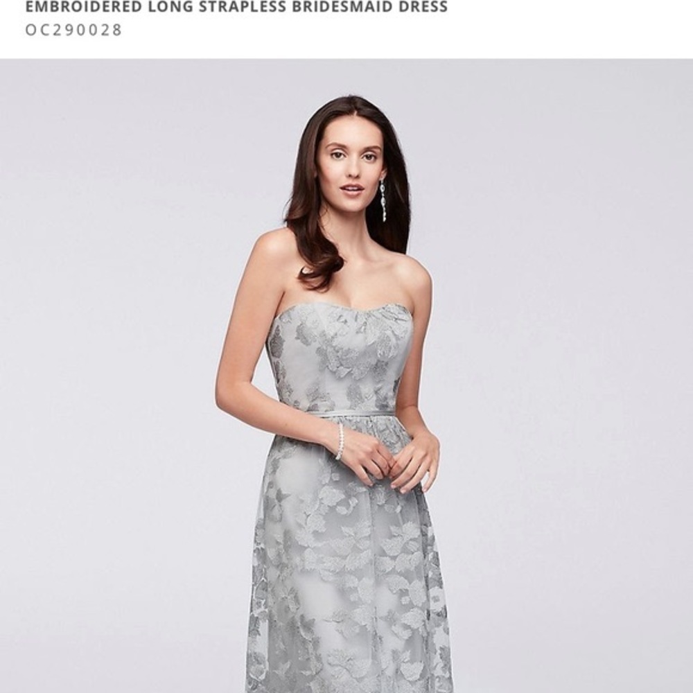 Oleg Cassini embroidered long strapless bridesmaid dress in mystic OC290028